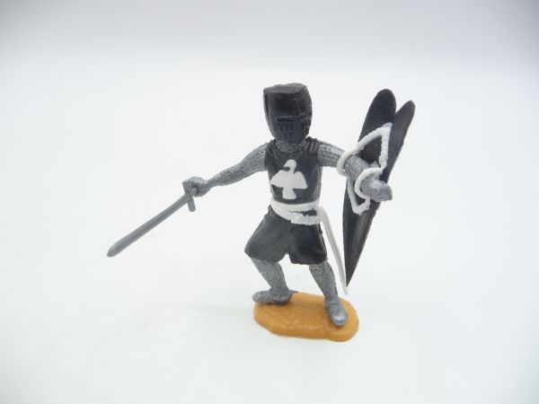 Timpo Toys Mittelalterritter stehend, schwarz/weiß mit Schwert - Schlaufen ok