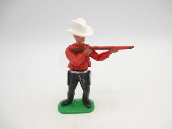 Timpo Toys Cowboy 1. Version stehend schießend, rot, weißer Hut