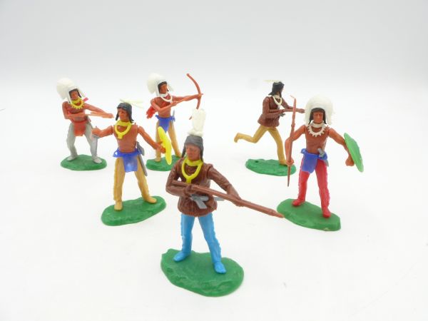 Elastolin 5,4 cm Schönes Set Indianer zu Fuß (6 Figuren) mit vielen Waffen