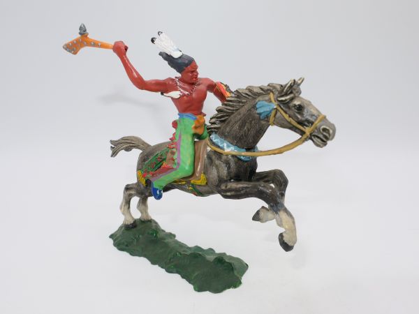 Elastolin 7 cm Indianer zu Pferd mit Keule, Nr. 6852 - tolles Pferd