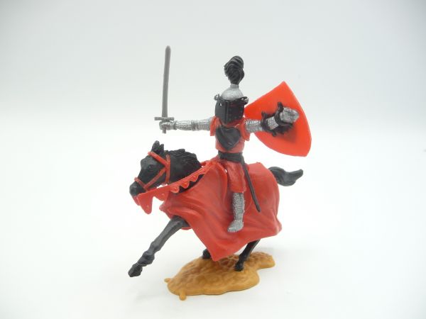 Timpo Toys Visierritter zu Pferd, rot/schwarz mit Schwert - tolle Farbkombi