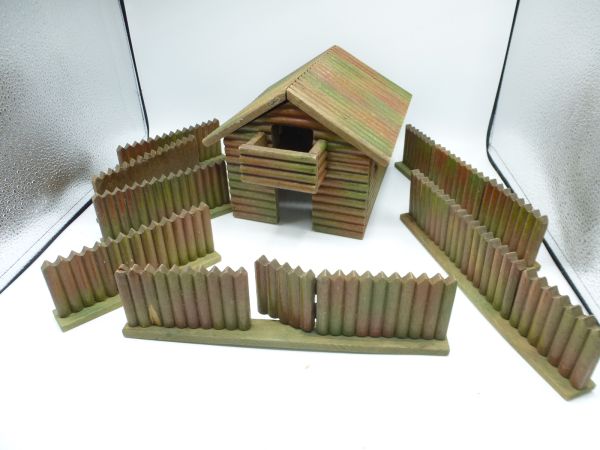 Elastolin Blockhaus mit Palisaden - passend zu 7 cm Serien / Massefiguren