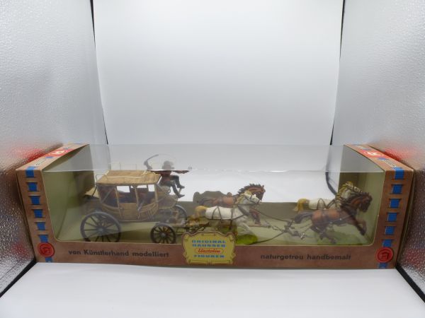 Elastolin 7 cm 4-horse stagecoach, ref. No. 7714 - orig. packaging, unused