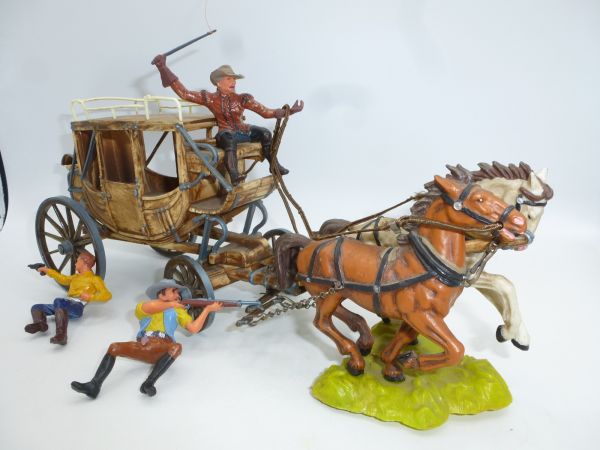 Elastolin 7 cm Raid stagecoach, 2-horse, No. 7712 - great early horses