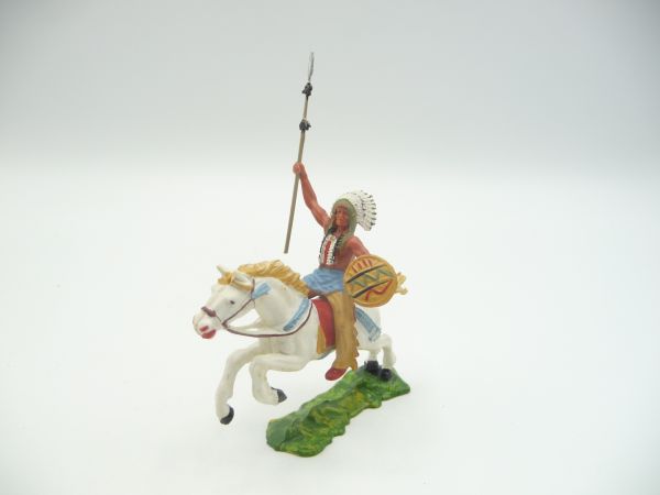 Elastolin 4 cm Häuptling zu Pferd mit Lanze, Nr. 6854 - tolle frühe Figur
