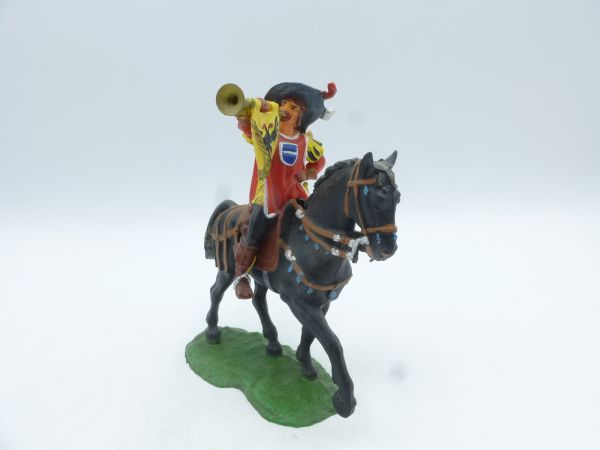 Elastolin 7 cm Fanfare player on pacing horse, No. 9083 - great painting