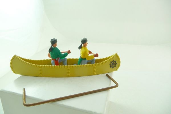 Timpo Toys Canoe with 2 trappers, beige-yellow with black emblem