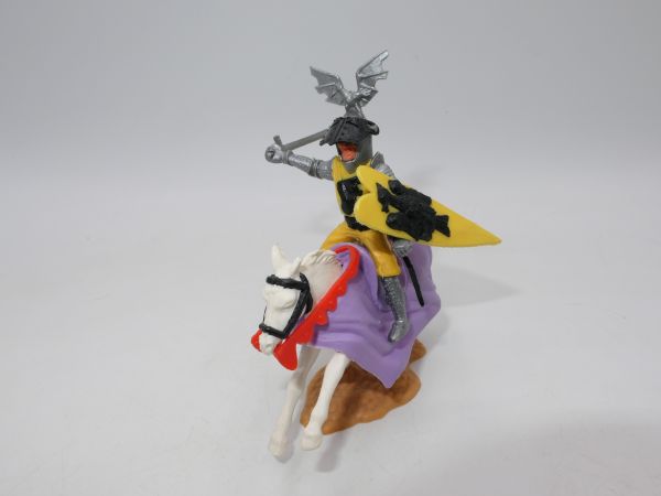 Timpo Toys Visierritter reitend, gelb mit Schwert - Schildschlaufen ok