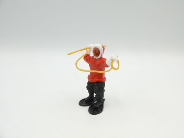 Timpo Toys Eskimo mit Harpune, rot mit schwarzen Beinen - seltene Haltung