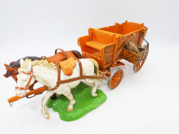 Elastolin 7 cm Open covered wagon with 2 horses - scope of delivery see photos