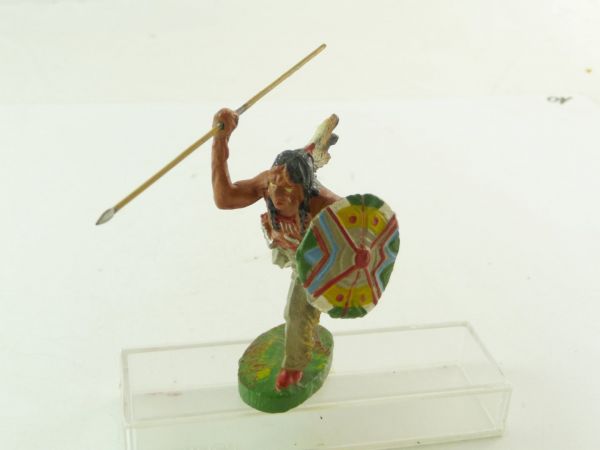 Elastolin Masse Indianer laufend mit Speer und Schild (Nachkrieg)