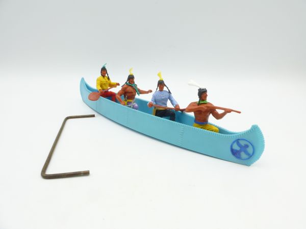 Timpo Toys Four canoe (turquoise/blue) with 4 Indians