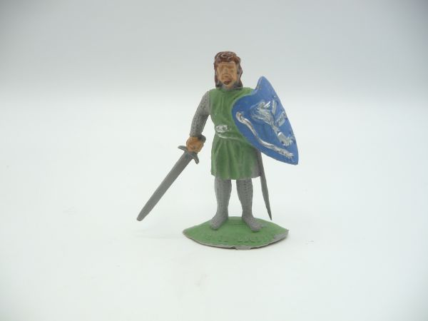 Timpo Toys Ritter Gawain mit Schwert + Schild, grün/blau - seltene Farbe