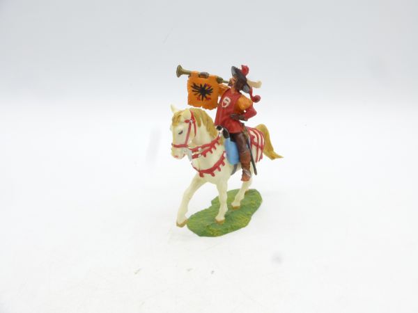 Elastolin 4 cm Fanfare player on walking horse, No. 9083 - beautiful figure