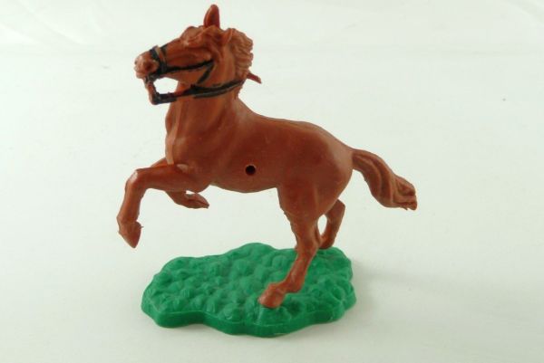 Timpo Toys Braunes aufsteigendes Pferd 1. Version mit festem Zaumzeug