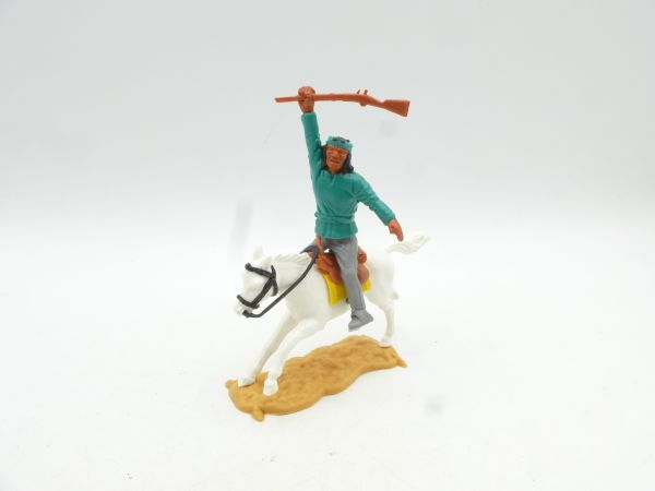 Timpo Toys Apache riding, holding rifle high, dark green