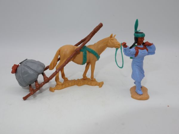 Timpo Toys Indianerin mit Travois (graue Decke)
