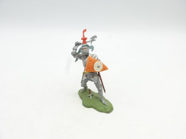 Britains Swoppets Knight standing, lunging with battle axe, orange shield