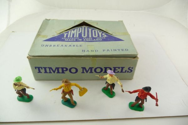 Timpo Toys Cowboys 1. Version (kleine Hüte), alte Schüttbox mit 10 Cowboys