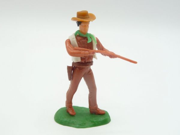 Elastolin 5,4 cm Cowboy stehend mit Gewehr, neongrünes Halstuch