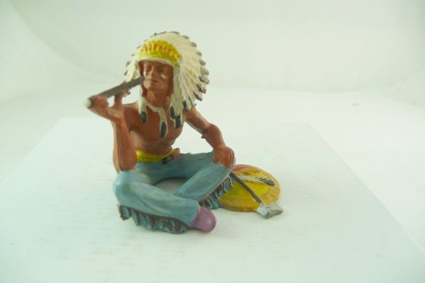 Elastolin 7 cm (beschädigt) Indianer sitzend mit Pfeife - Beschädigung siehe Fotos