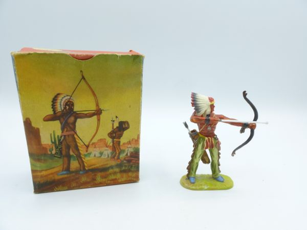Elastolin 7 cm Indian really shooting with bow + arrow, No. 6868, painting 2 - orig. packaging