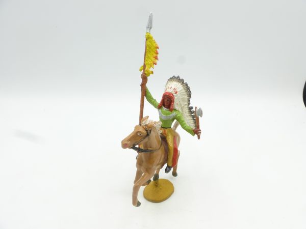 Merten Indian on horseback, chief with spear + tomahawk