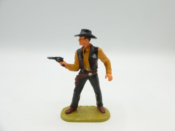 Elastolin 7 cm Sheriff mit Pistole, Nr. 6985, oranges Hemd - frühe Figur