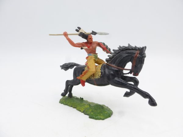 Elastolin 4 cm Indianer zu Pferd mit Lanze, Nr. 6853, schwarzes Pferd