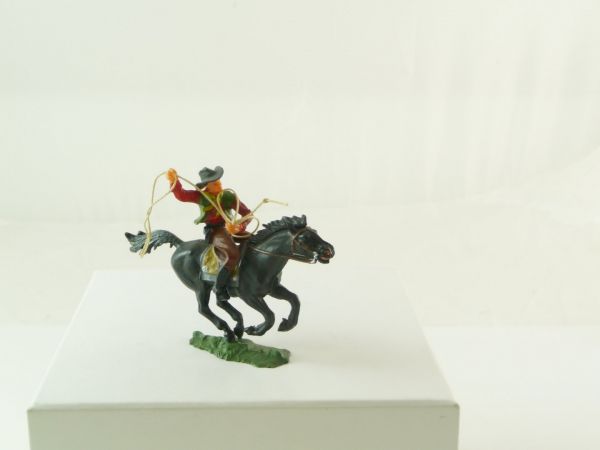 Elastolin 4 cm Cowboy zu Pferd mit Lasso, Nr. 6998 - sehr guter Zustand