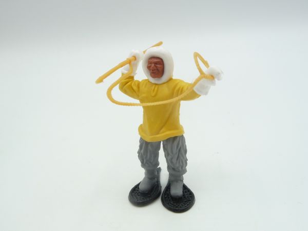 Timpo Toys Eskimo mit Harpune, gelb, Beine grau