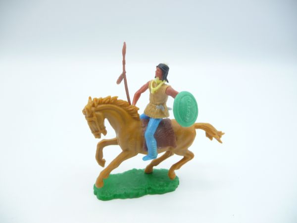 Elastolin 5,4 cm Indianer reitend mit Speer + Schild