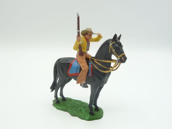 Preiser 7 cm Cowboy zu Pferd spähend, Nr. 6994 - mit Originalpreisschild