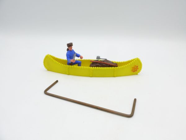 Timpo Toys Canoe (yellow, red emblem), trapper with cargo
