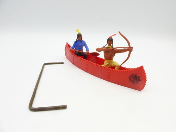 Timpo Toys Canoe (red with black emblem) with 2 Indians