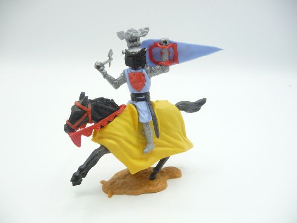 Timpo Toys Visor knight on horseback, light blue/red with battleaxe - loops ok