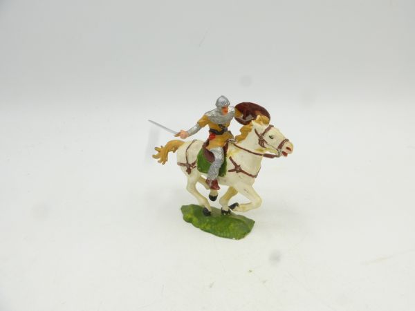 Elastolin 4 cm Norman with sword on horseback, No. 8856, beige
