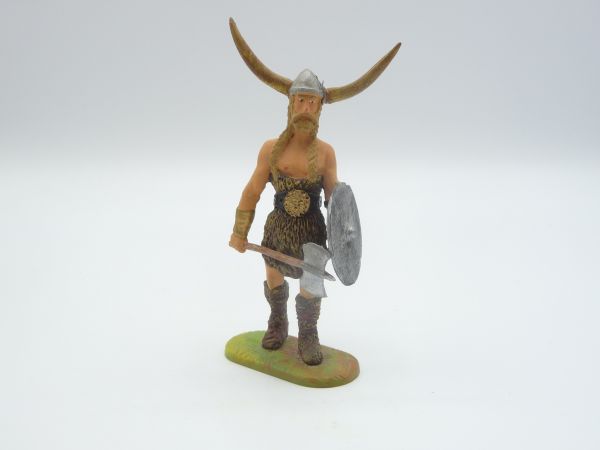 Modification 7 cm Viking with battleaxe + shield - material: metal/tin alloy, painted