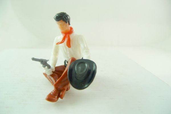 Elastolin 5,4 cm Cowboy sitzend mit Hut + Pistole