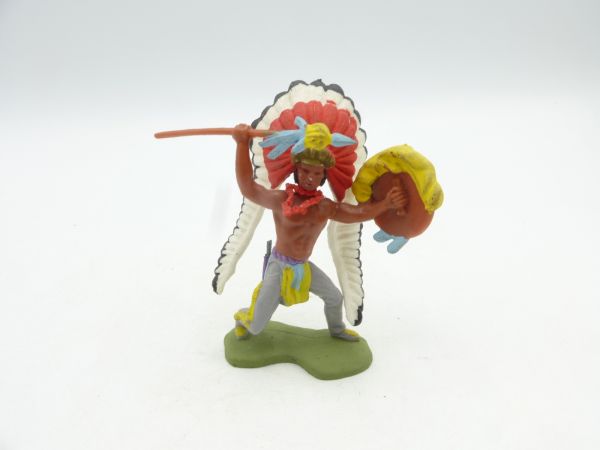 Britains Swoppets Chief standing with spear + shield (red/white)