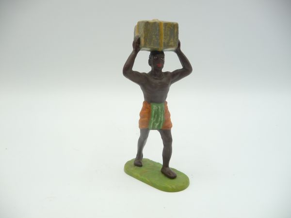 Elastolin 7 cm Afrikaner Kiste tragend, Nr. 8210 - seltene Bemalung, frühe Figur