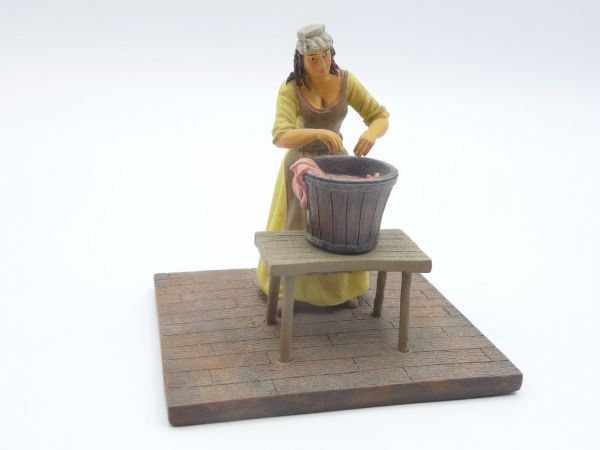 Germania Mittelalterliche Frau beim Wäschewaschen - tolles Diorama