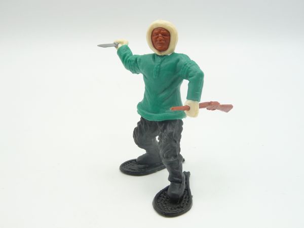 Timpo Toys Seltener Eskimo mit Messer + Gewehr, grün, schwarze Beine