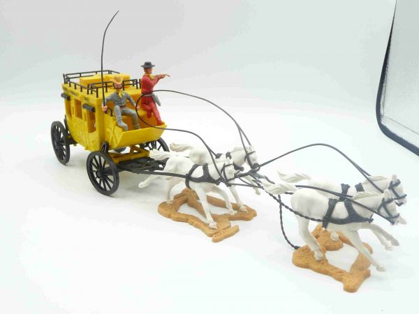 Timpo Toys Tolle 4-spännige Überlandpostkutsche, gelb, inkl. 4 Figuren - Top-Zustand