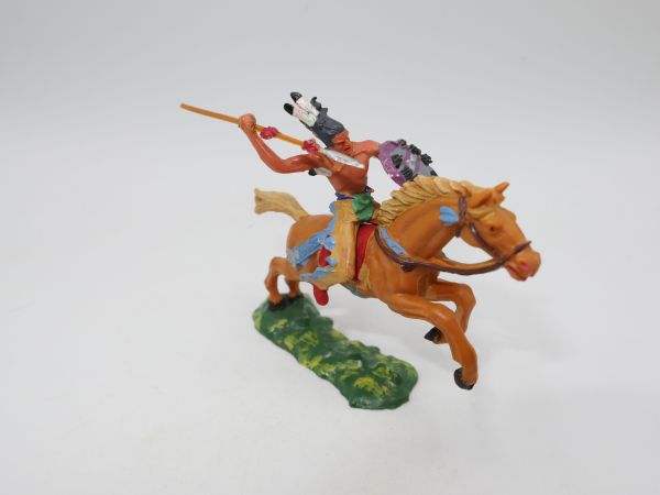 Elastolin 4 cm Indian on horseback throwing spear, No. 6853
