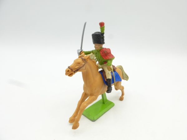 Britains Deetail Waterloo soldier riding, green/red with sabre