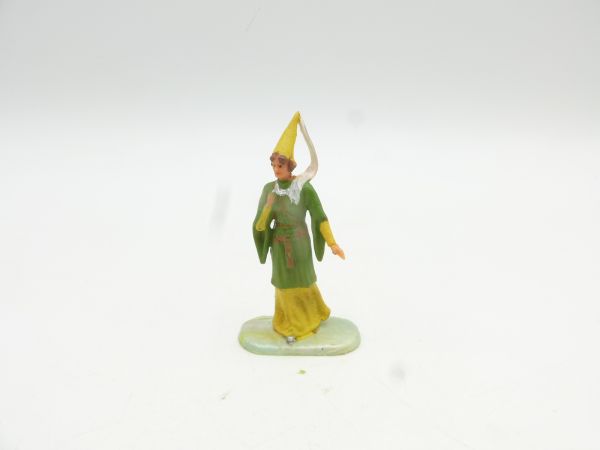 Elastolin 4 cm Burgfräulein grün/gelb, Nr. 8810 - auf Perlmuttsockel