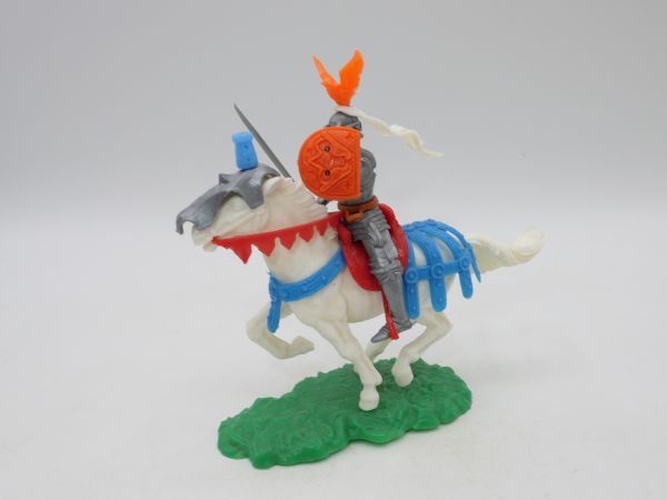 Elastolin 5,4 cm Knight on horseback with sword + shield (orange shield)