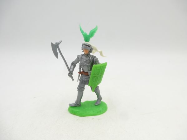 Elastolin 5,4 cm Knight standing with battle axe + shield - green plume