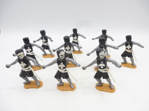 Timpo Toys 10 Mittelalterritter, schwarz/weiß zu Fuß ohne Waffen